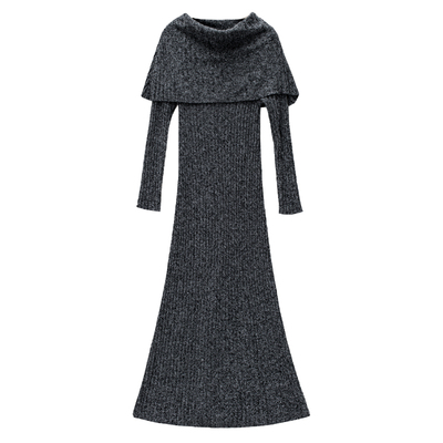 圈圈纱羊毛混纺大翻领针织连衣裙