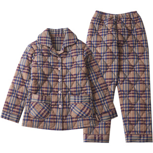 圆人睡衣女秋冬季纯棉夹棉加厚加棉大码新款中老年妈妈家居服套装