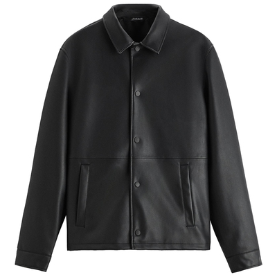 ZA翻领仿皮工装皮衣夹克外套