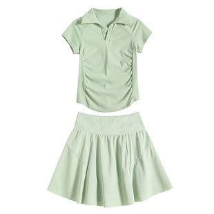 大码胖mm显瘦羽毛球服女夏季新款运动套装跑步健身速干衣网球短裙