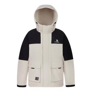 骆驼蛟龙Pro工装羽绒服男户外冬季连帽短款加厚保暖情侣拼色外套