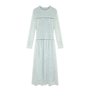 贰羊设计【冷鸢】法式优雅复古打揽收腰连衣裙女长袖雪纺飘逸长裙