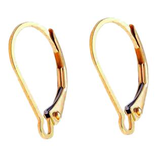 纯18k黄金耳钩配件加厚进口弹簧开口法式耳夹耳扣珍珠diy配件空托