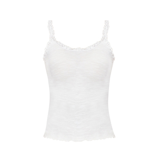 Kroche  法式卷边 蕾丝拼接木耳边一体式胸垫吊带针织背心