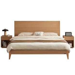 全友家居北欧原木风主卧室大床1米8双人床架2025新款实木脚家具