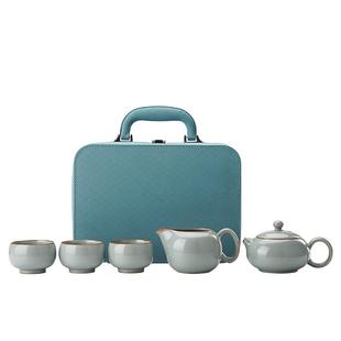天青汝窑茶具套装家用陶瓷一壶三杯便携式旅行泡茶壶高端礼品定制