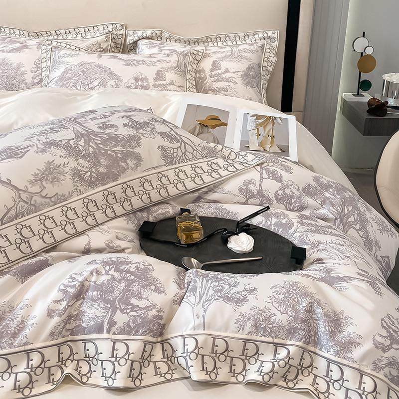 轻奢风100支床单四件套全棉纯棉被套床笠高端印花超柔床上用品1.8