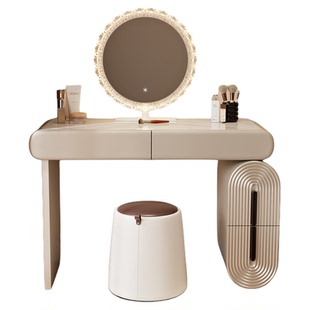 中古风实木梳妆台收纳斗柜一体卧室小型化妆桌转角现代简约梳妆台