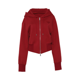 DPLAY年冬季新款百搭红色连帽拉链卫衣休闲两件套上衣长袖女