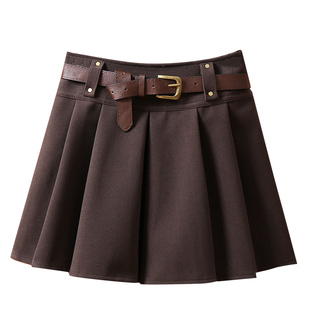 超好看加厚毛呢百褶短裙半身裙女2025秋冬新款A字裙子冬裙配靴子