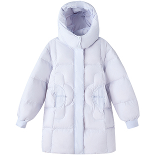 笛莎童装女童羽绒服冬季新款儿童中童中长款外套连帽加厚上衣国风