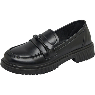 大东女鞋英伦风乐福鞋女2025新款秋冬单鞋软底舒适黑色百搭小皮鞋