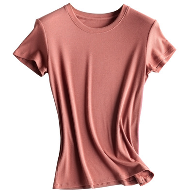 短袖百搭薄螺纹粘纤女