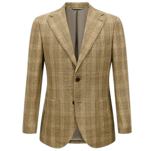 柏品纯亚麻格纹西服外套男士春夏商务休闲透气舒适单西通勤西装