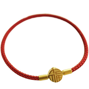 红福字转运珠手绳女男招财本命年马年编织红绳皮绳手链可穿黄金珠