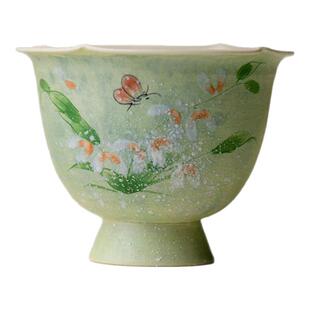 里作精致手绘文心兰花口主人杯高端高颜值女士个人专用茶杯品茗杯