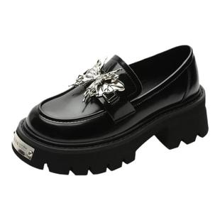 黑色小众设计真皮乐福鞋女2026新款英伦风蝴蝶小皮鞋厚底复古单鞋