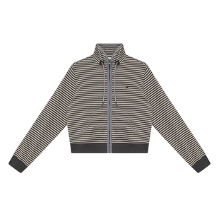 【特价】半圆原创设计师女装2026春秋加绒宽松条纹长袖卫衣外套女
