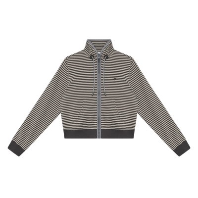 【特价】半圆原创设计师女装2025冬季加绒加厚条纹长袖卫衣外套女