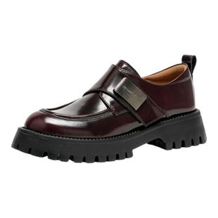 【银章爵士】BeauToday酒红色厚底乐福鞋女真皮英伦风小皮鞋单鞋