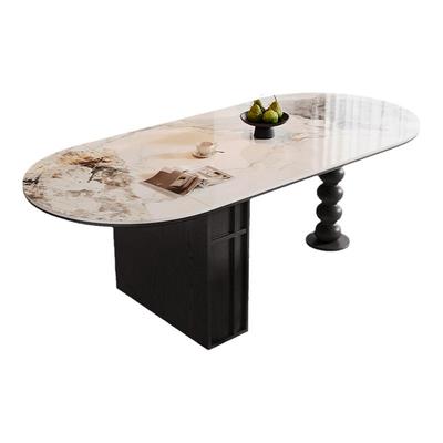 帕沙曼伸缩岩板餐桌家用复古风小户型多功能全托底板实木脚吃饭桌