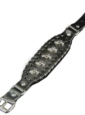 小骷髅头绳编黑色扁担形简约手链