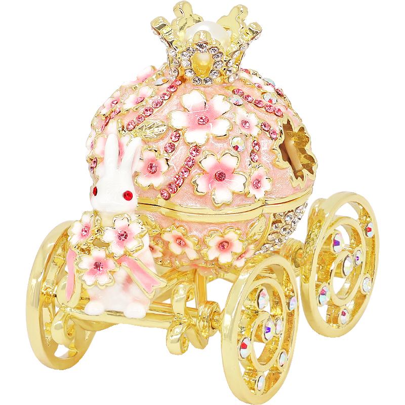 【自營】PICALS首飾盒櫻花兔馬車婚禮求婚戒指盒琺瑯公主風(fēng)飾品盒