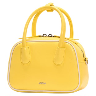 【38节礼物】新款包包黄色马卡龙真皮手提包斜挎包女通勤波士顿包