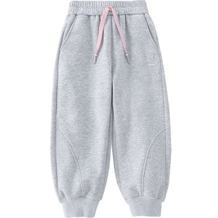 米米哈罗女童加绒卫裤冬装2025新款儿童一体绒长裤女孩休闲运动裤