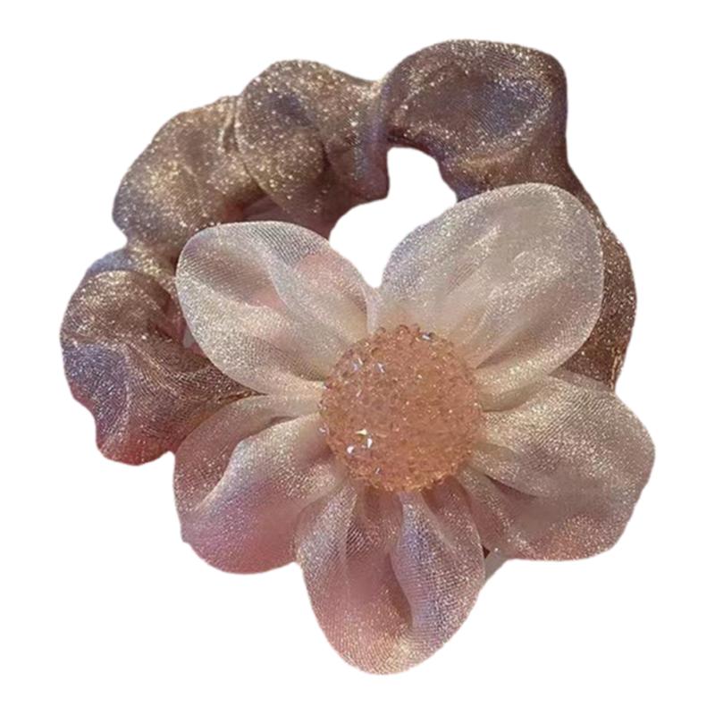 水晶花朵轻奢网纱发绳