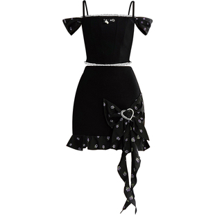 茬客时尚气质风套装裙25夏季新款吊带修身针织提花上衣蝴蝶结短裙