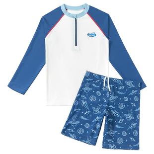 儿童泳衣男童中大童分体长袖游泳衣男孩青少年新款专业训练泳装