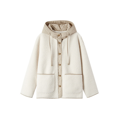 森马仿麂皮仿羊羔毛夹棉外套女