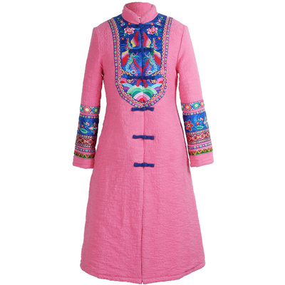 绣花棉麻长款外套民族风收腰