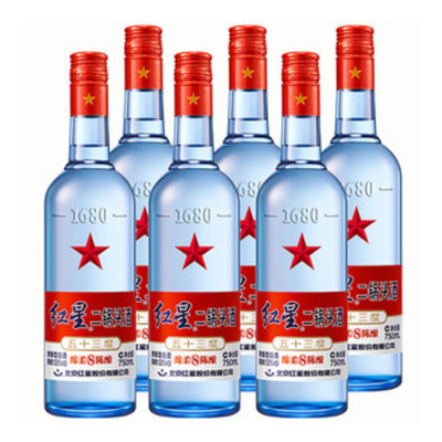 红星二锅头陈酿蓝瓶53度750ml*6