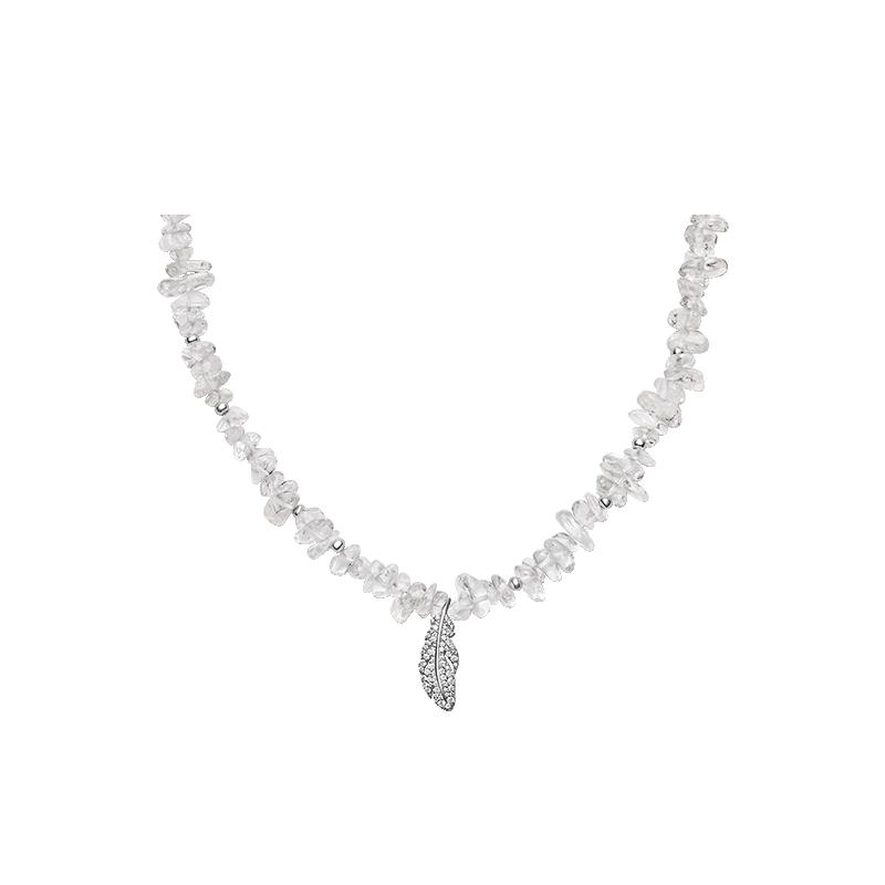 【自营】HEFANG Jewelry/何方珠宝白水晶羽毛项链 灵动时髦温柔