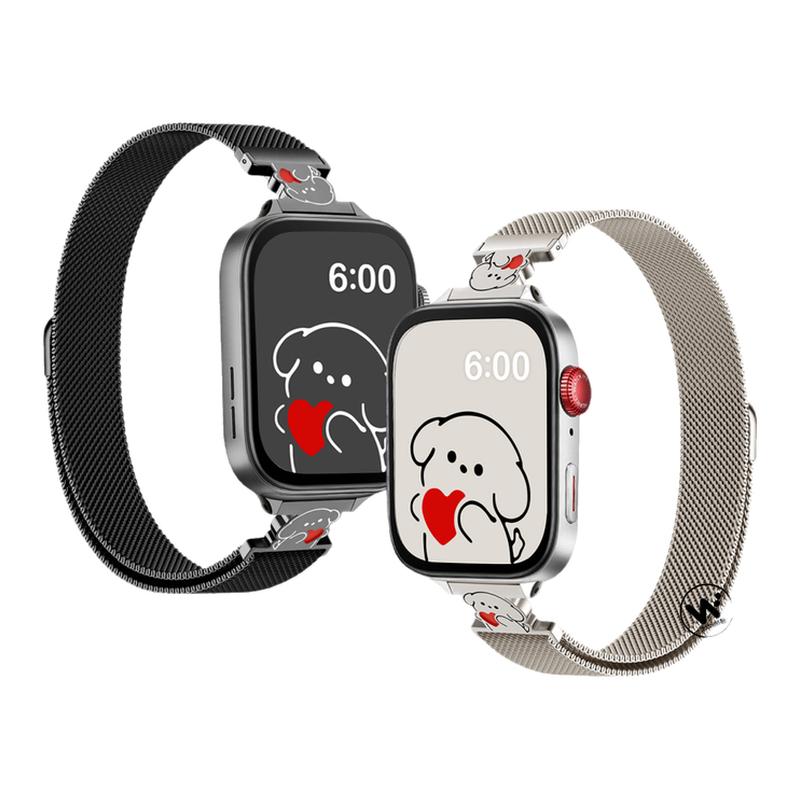 适用华为watchfit5pro手表带fit4手环爱心小狗米兰尼斯磁吸腕表带fit3运动智能手表fitnew夏季金属女生透气