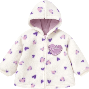 英氏儿童摇粒绒外套秋冬保暖防寒女童加绒春季休闲宝宝连帽卫衣服