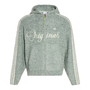 阿迪达斯2026春新年款三叶草男女针织绒面连帽外套 KT0717-KT0718