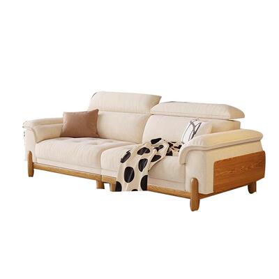 三梦中古风实木2025新款客厅小户型直排双人雪尼尔可拆洗布艺沙发