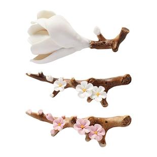 六品堂玉兰花枝笔搁陶瓷笔架创意多功能古风小香插香托书法国画毛笔架文房四宝笔山小摆件练字放毛笔的搁笔架