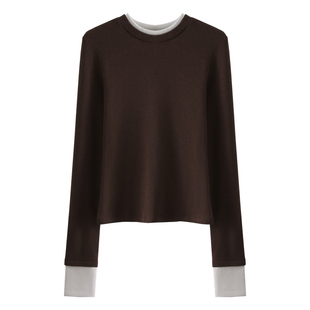 HAMYIHO撞色内里磨毛打底衫女早春加绒保暖正肩内搭2026新款上衣