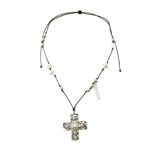 复古y2k辣妹风十字架吊坠项链女士长款叠戴亚文化锁骨链串珠颈链