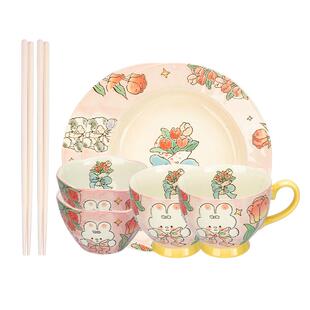 摩登主妇釉下彩餐具特别漂亮的碗家用2026新款可爱碗具盘子汤面碗