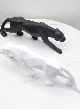 卧室装饰品家居装饰树脂工艺品创意动物切面猎豹摆件几何玄客厅