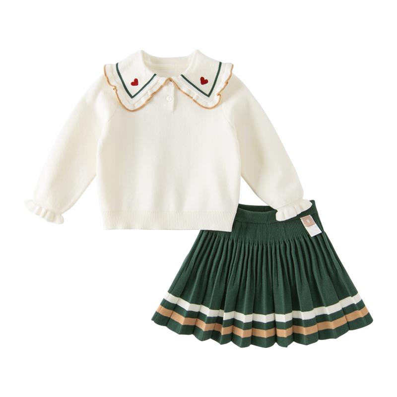【明星同款】戴维贝拉儿童JK套装女童毛衣秋装新款学院风百褶裙女