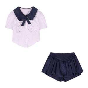 学院风jk制服套装女夏季不规则短袖衬衫高腰裙子蓬蓬半身裙两件套
