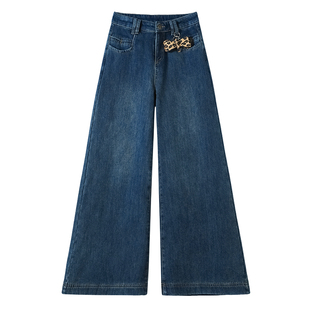 复古高腰阔腿牛仔裤女冬季加绒加厚保暖宽松显瘦长裤女士中弹日常