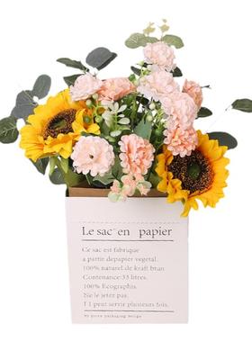 ins风牛皮纸袋仿真花假花装饰品
