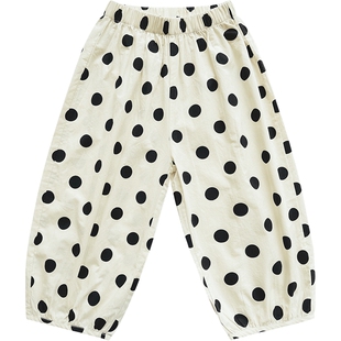 防蚊裤女童裤子夏薄款2026新款女孩宝宝儿童装春装波点束脚灯笼裤